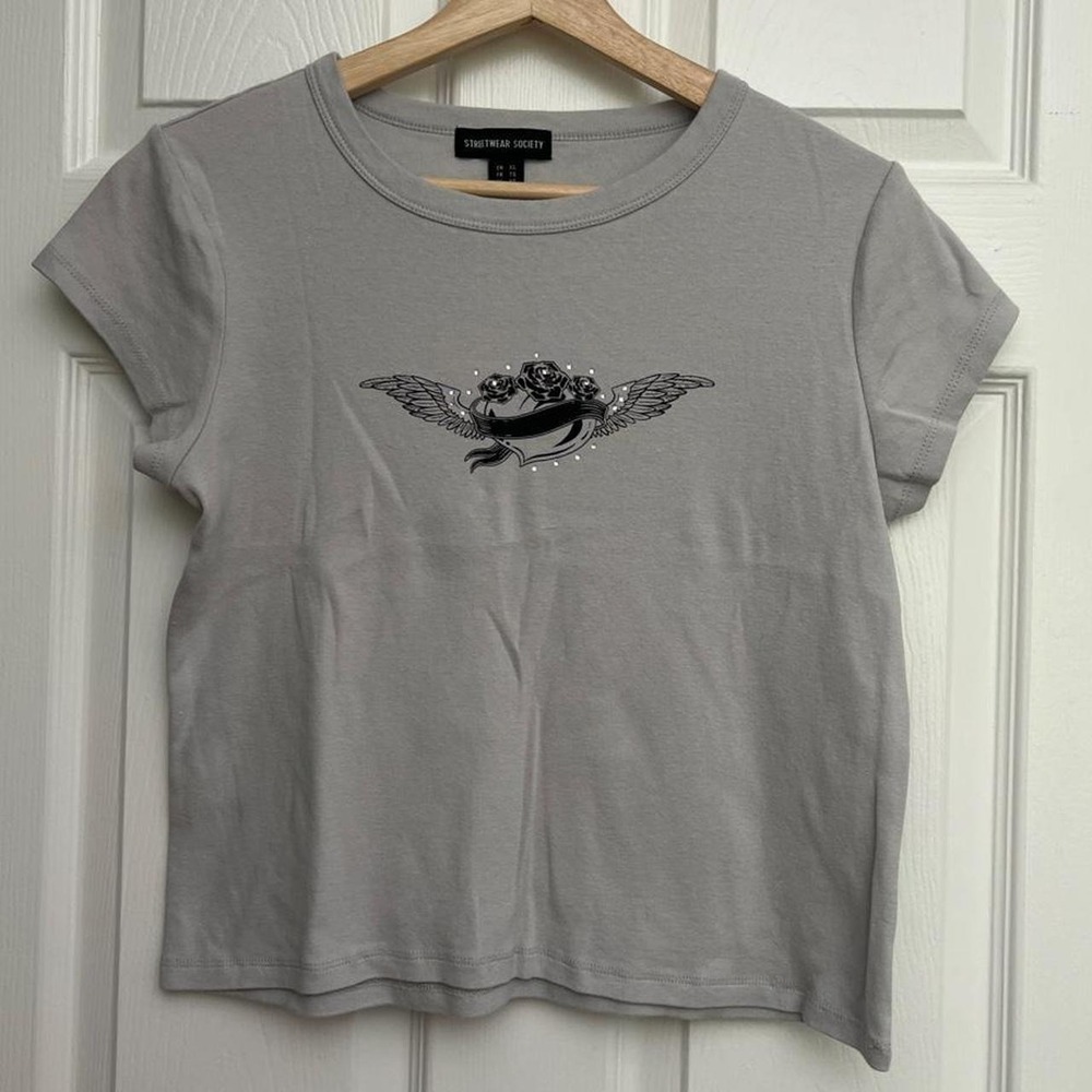 Streetwear Society Gray & black rhinestone graphic tee